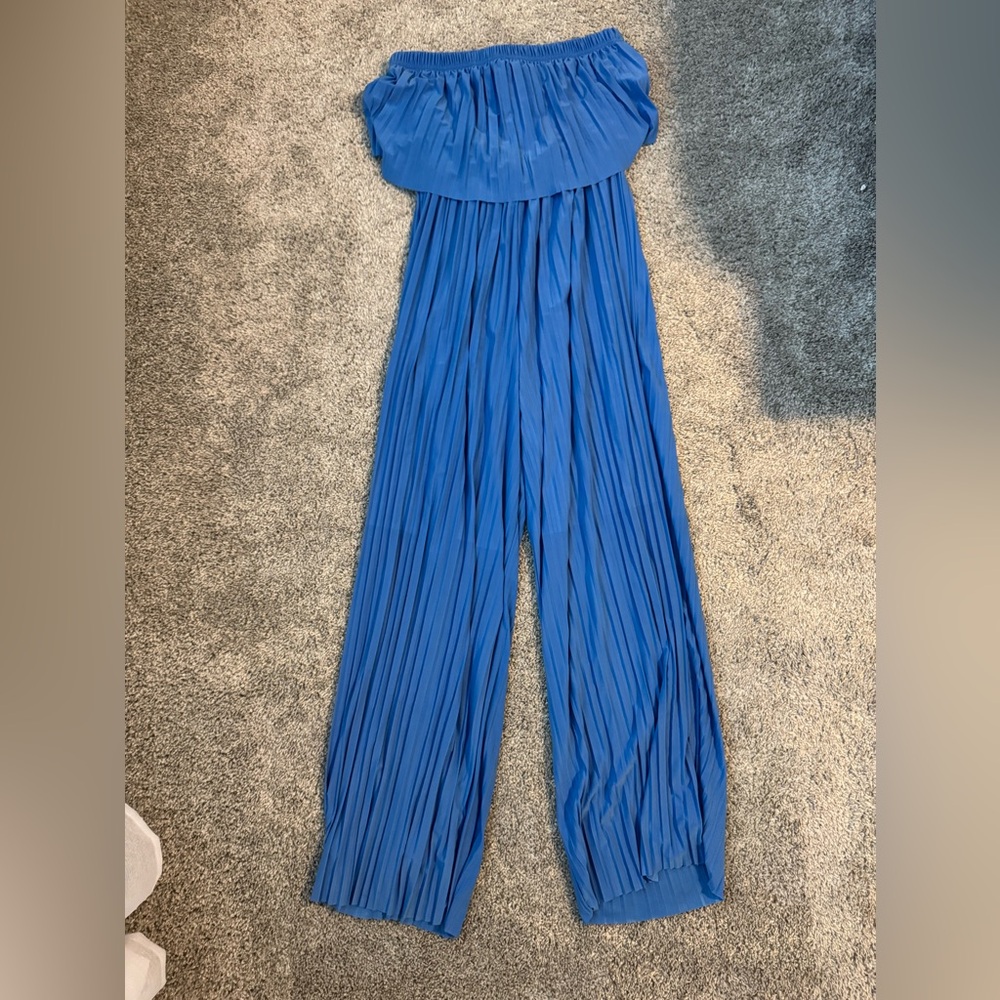 Elegant Blue Pleated Jumpsuit